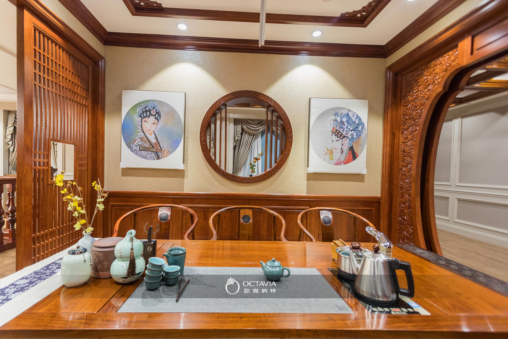 茶室--中式-雕花--護墻---歐雅納特-(3)