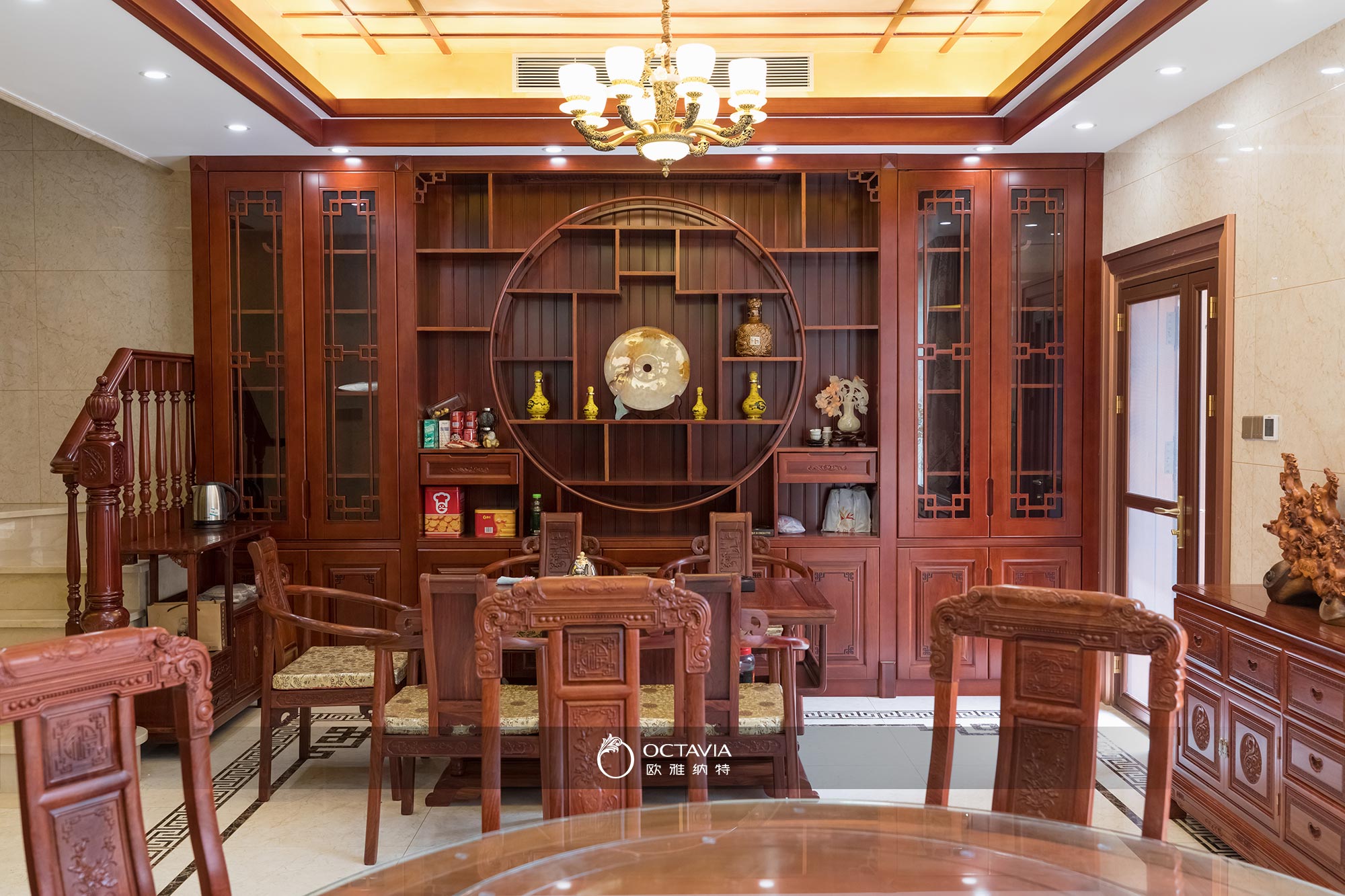 茶室--中式-雕花--護墻---歐雅納特-(7)